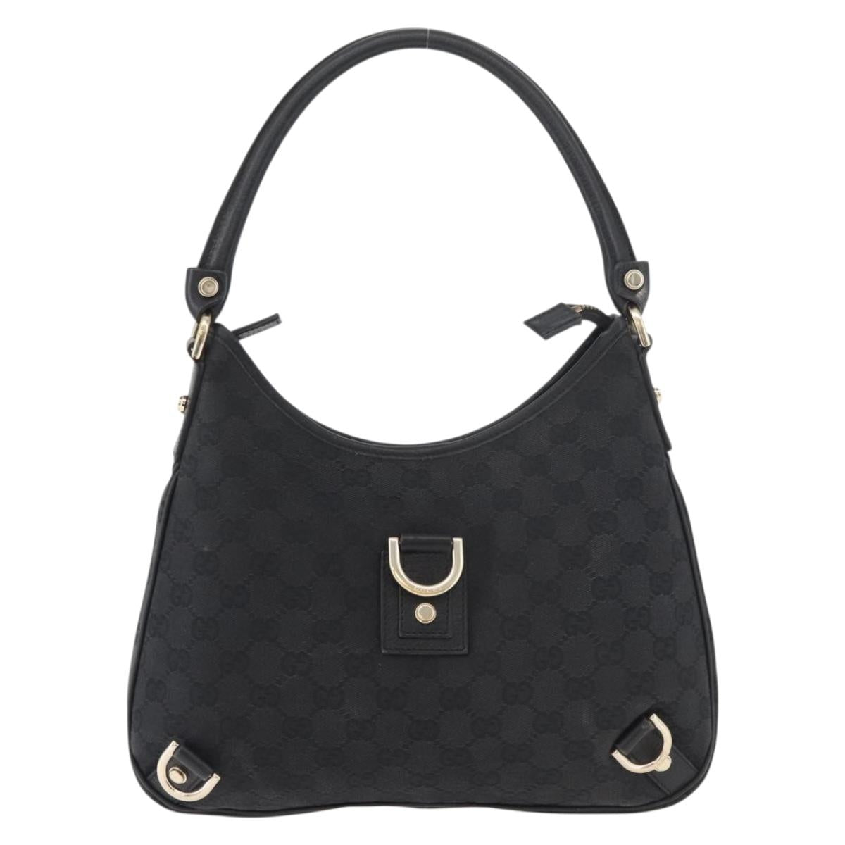 GUCCI GG Canvas Abbey Shoulder Bag Black Gold 130738 Auth 182265A