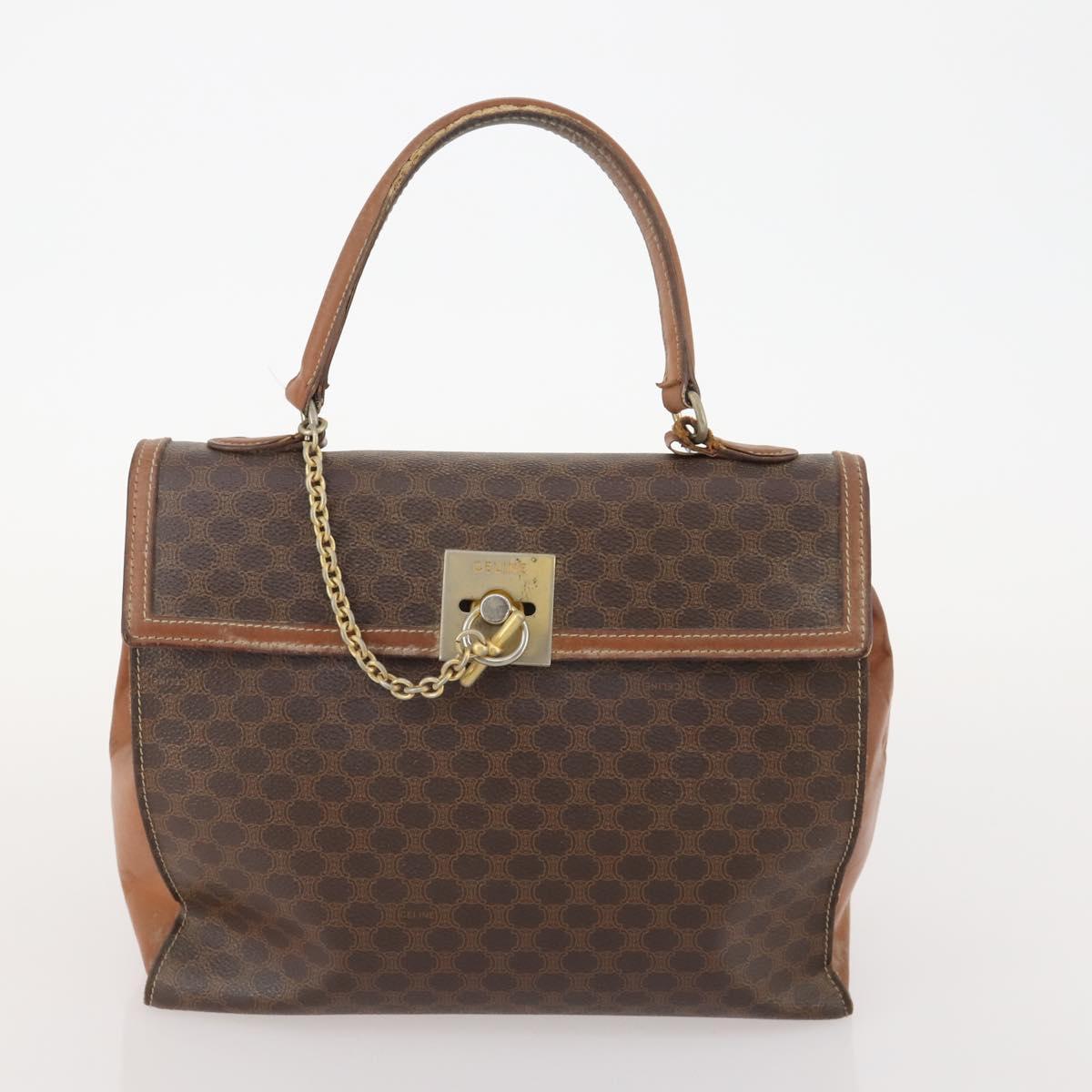 CELINE Macadam Canvas Hand Bag PVC Leather 2 Set Brown Gold Auth 182267