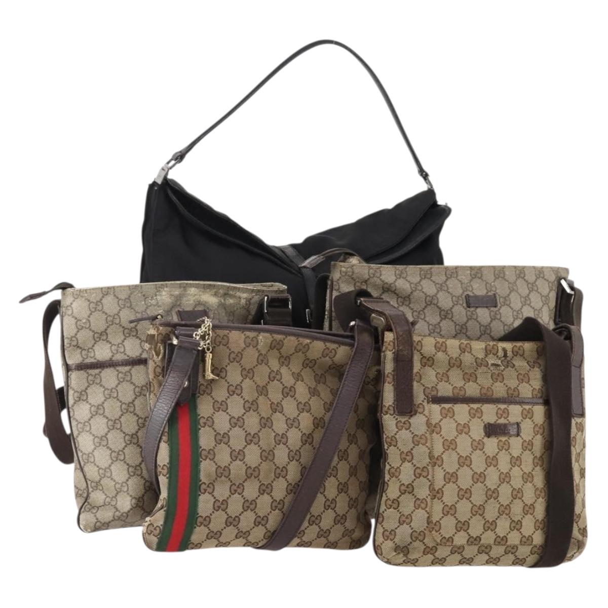 GUCCI GG Supreme GG Canvas Web Sherry Line Bag Nylon 5 Set Beige Auth 182268