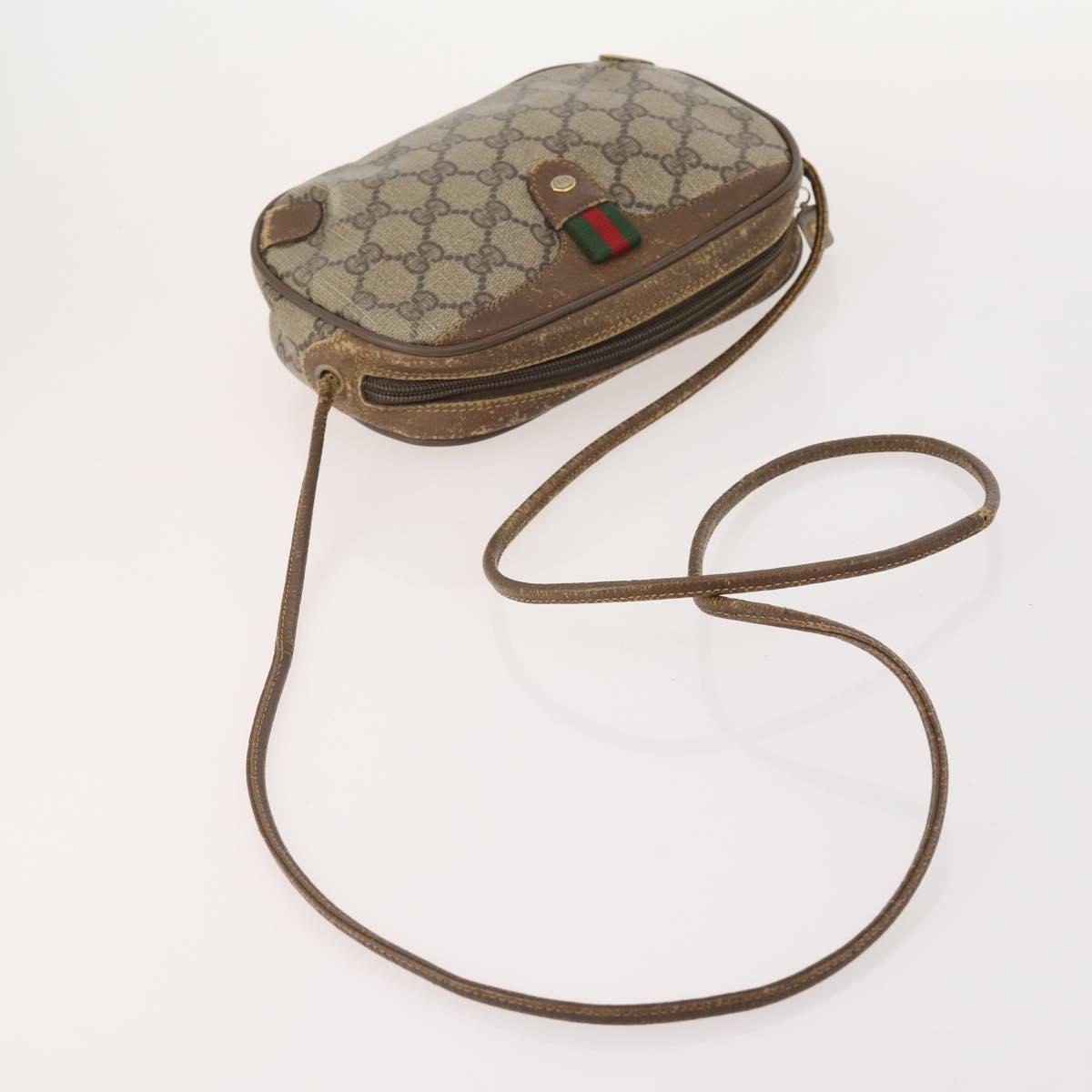 GUCCI GG Supreme Web Sherry Line Shoulder Bag PVC 4 Set Beige Gold Auth 182269