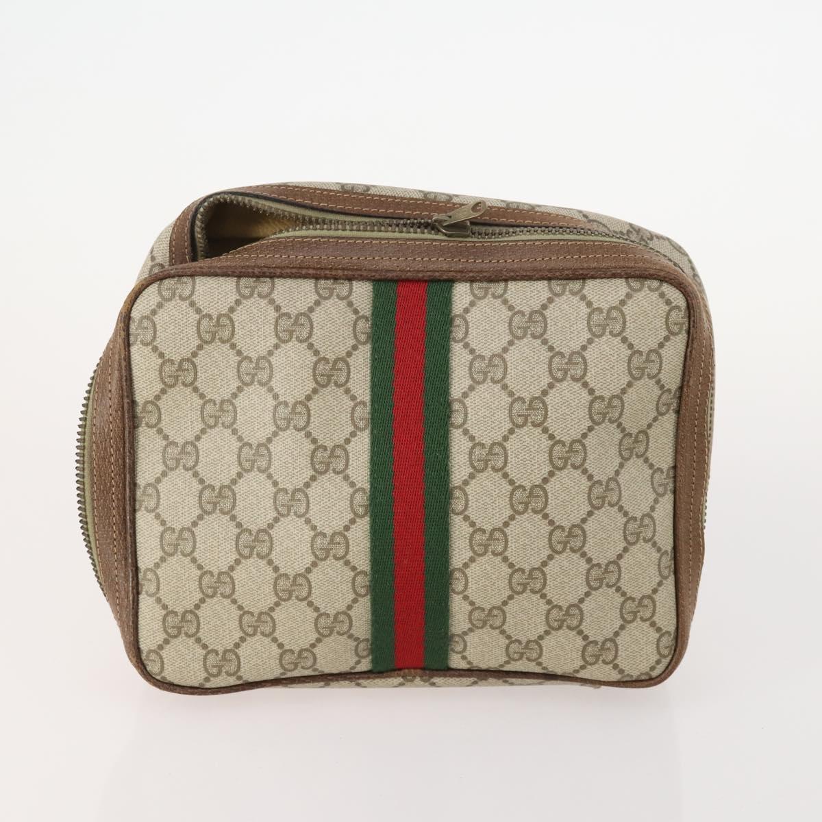 GUCCI GG Supreme Web Sherry Line Shoulder Bag PVC 4 Set Beige Gold Auth 182269