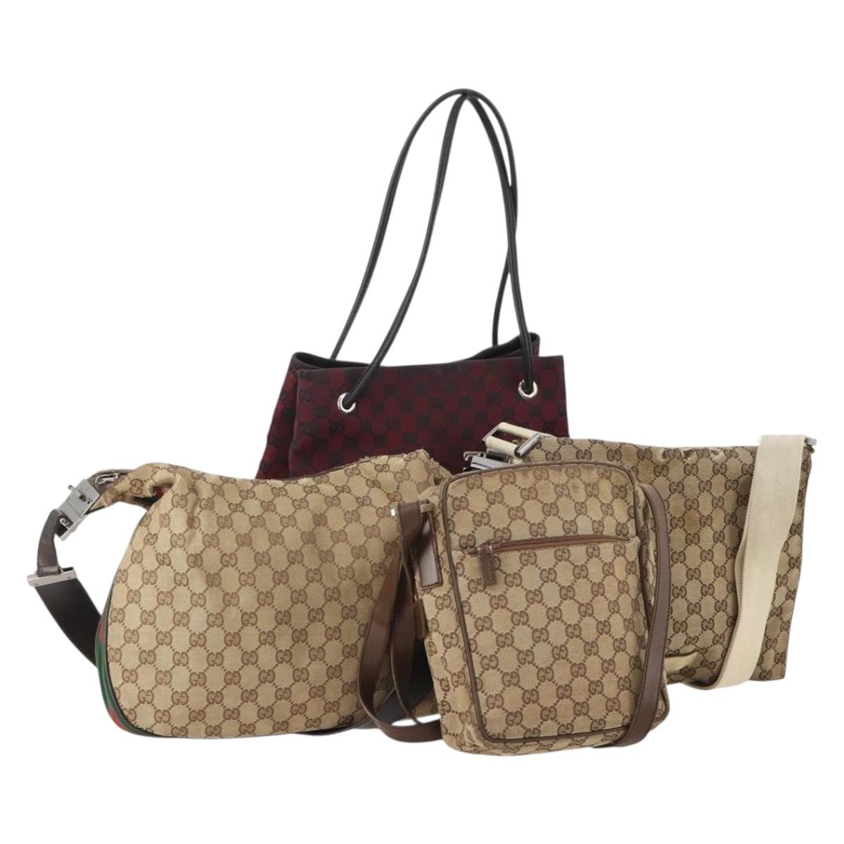 GUCCI GG Canvas Web Sherry Line Shoulder Bag 4 Set Beige Red Auth 182270