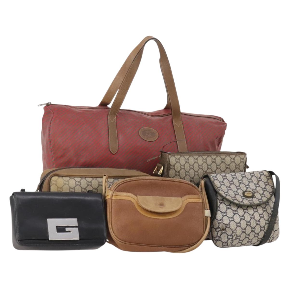 GUCCI GG Plus Supreme Web Sherry Line Bag Leather PVC Nylon 6 Set Auth 182271