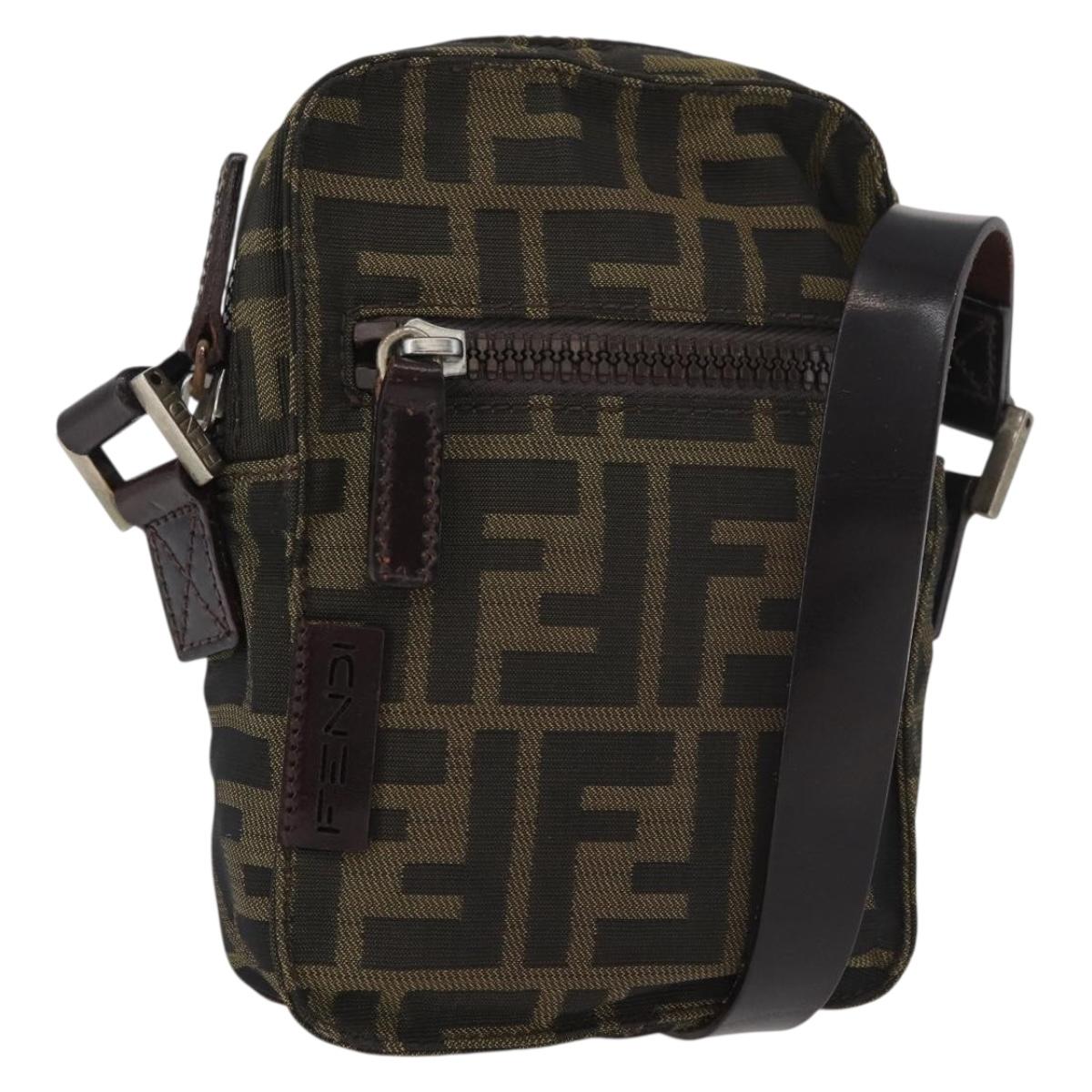 FENDI Zucca Canvas Shoulder Bag Black Brown Auth 182292V
