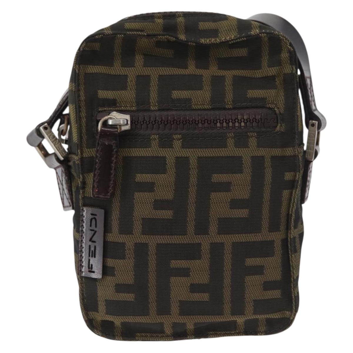 FENDI Zucca Canvas Shoulder Bag Black Brown Auth 182292V