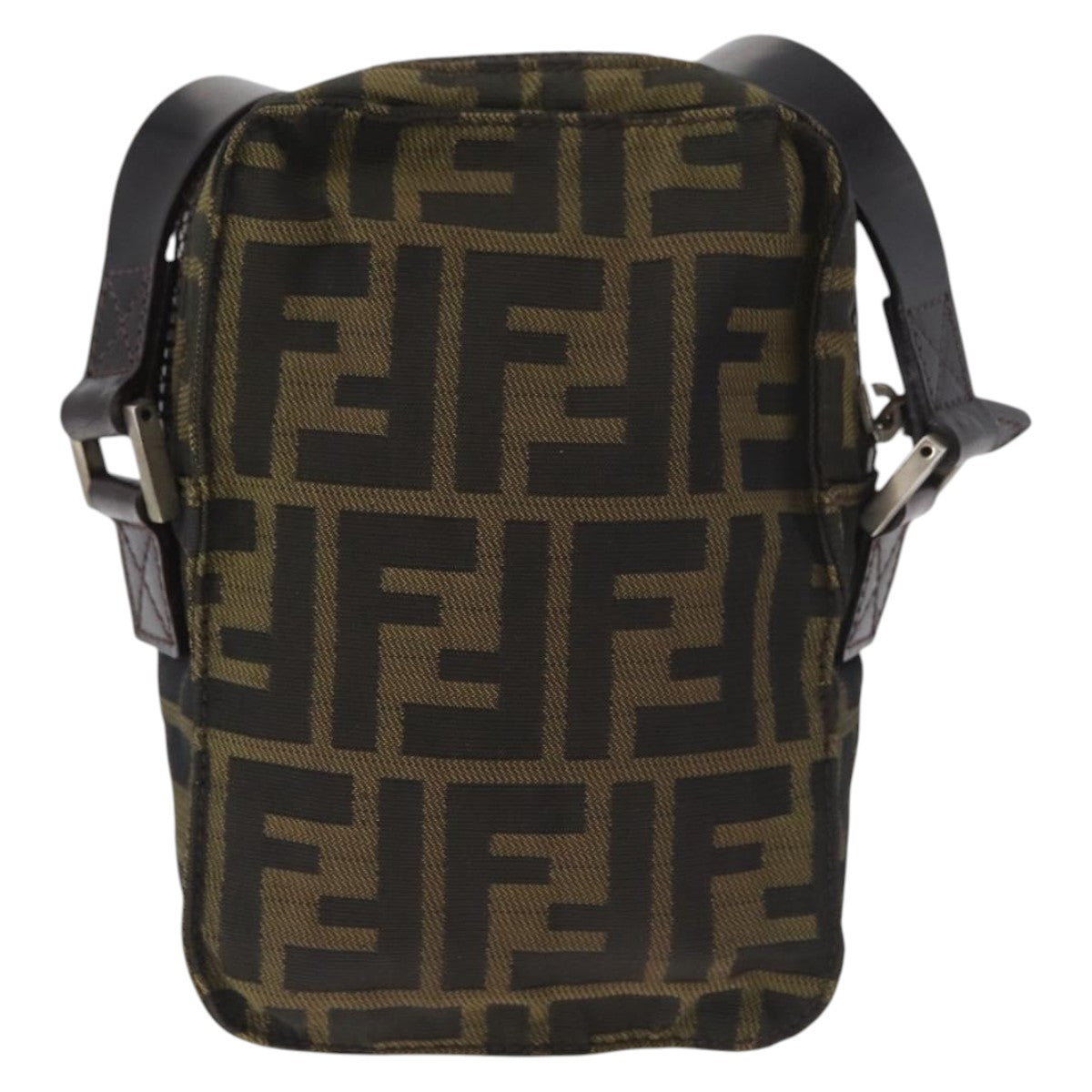 FENDI Zucca Canvas Shoulder Bag Black Brown Auth 182292V