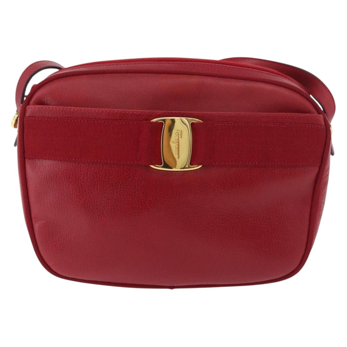 Salvatore Ferragamo Vala Shoulder Bag Leather Red Gold Auth 182294
