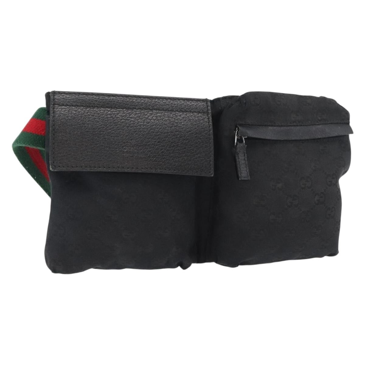 GUCCI GG Canvas Web Sherry Line Waist bag Black Silver 28566 Auth 182295