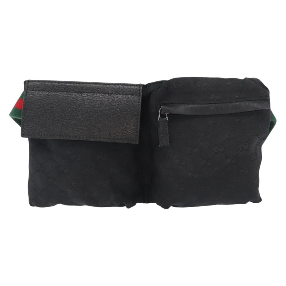 GUCCI GG Canvas Web Sherry Line Waist bag Black Silver 28566 Auth 182295