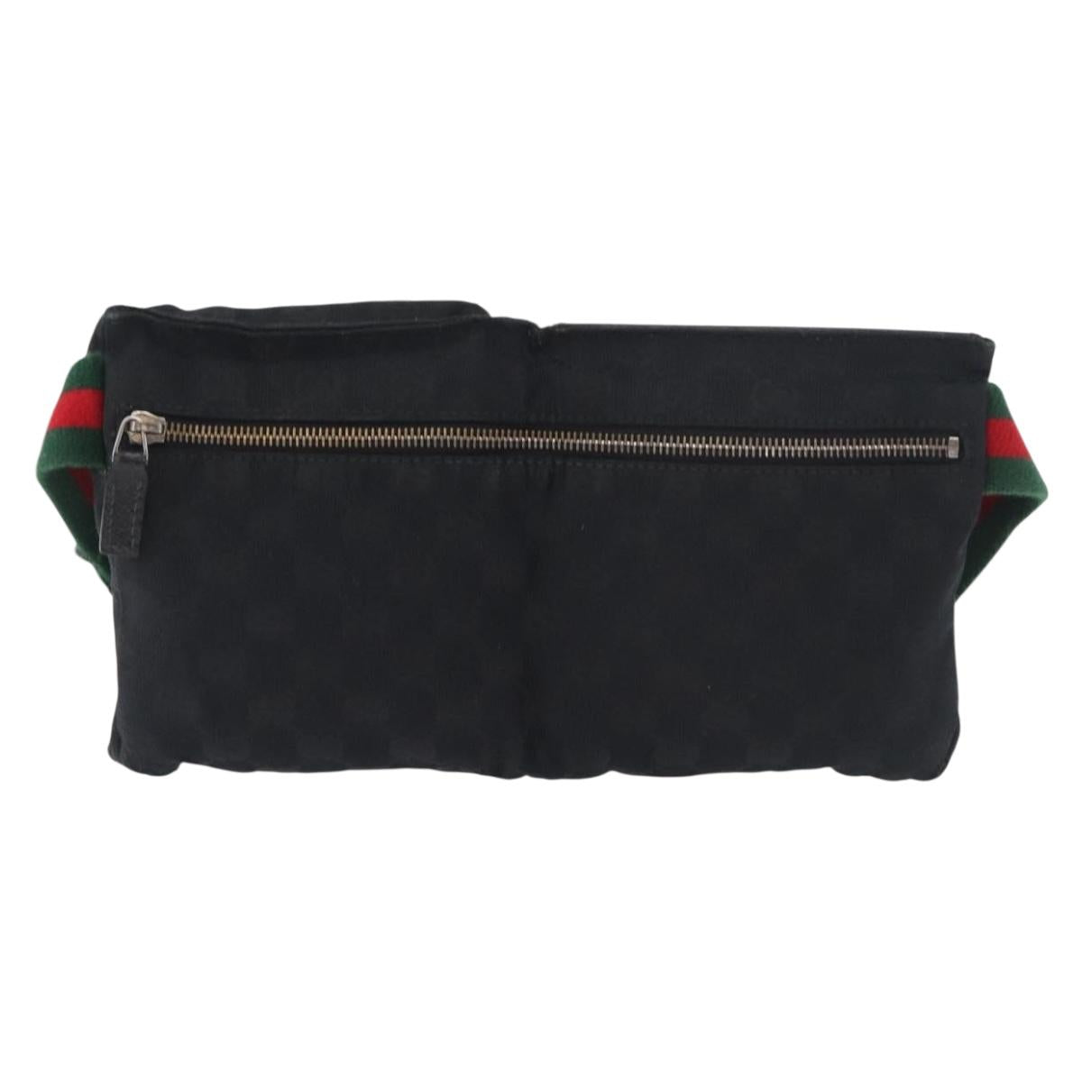 GUCCI GG Canvas Web Sherry Line Waist bag Black Silver 28566 Auth 182295