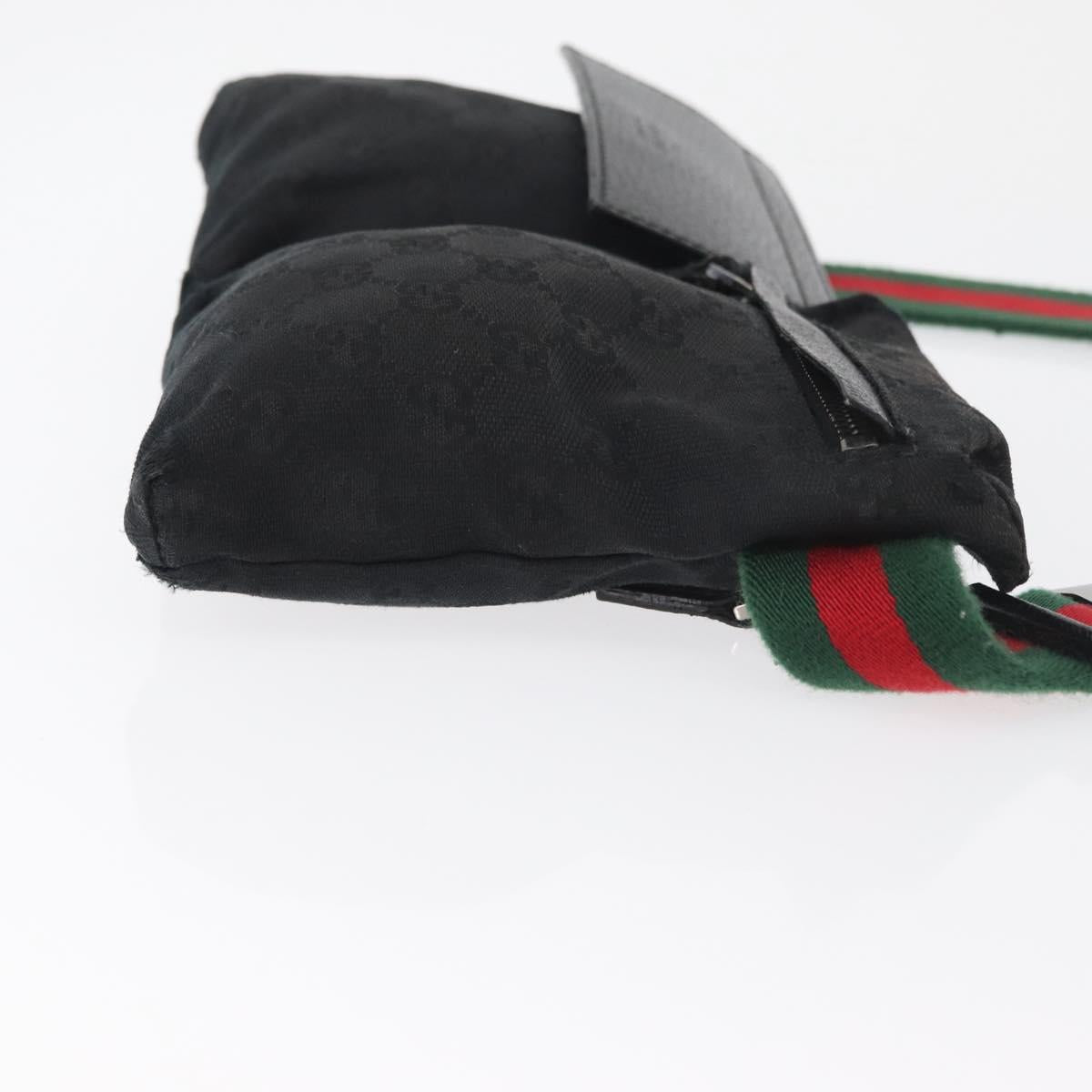 GUCCI GG Canvas Web Sherry Line Waist bag Black Silver 28566 Auth 182295