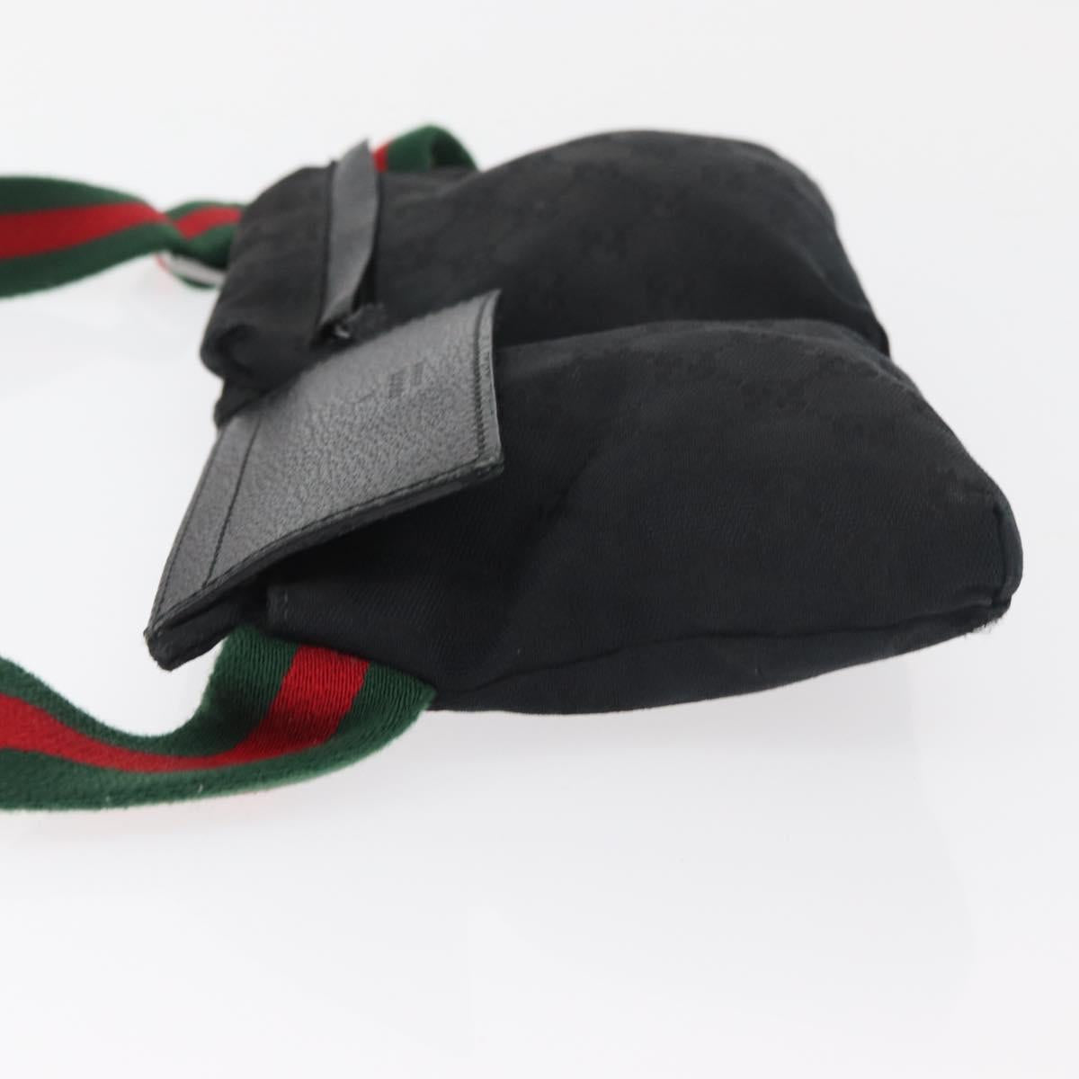 GUCCI GG Canvas Web Sherry Line Waist bag Black Silver 28566 Auth 182295