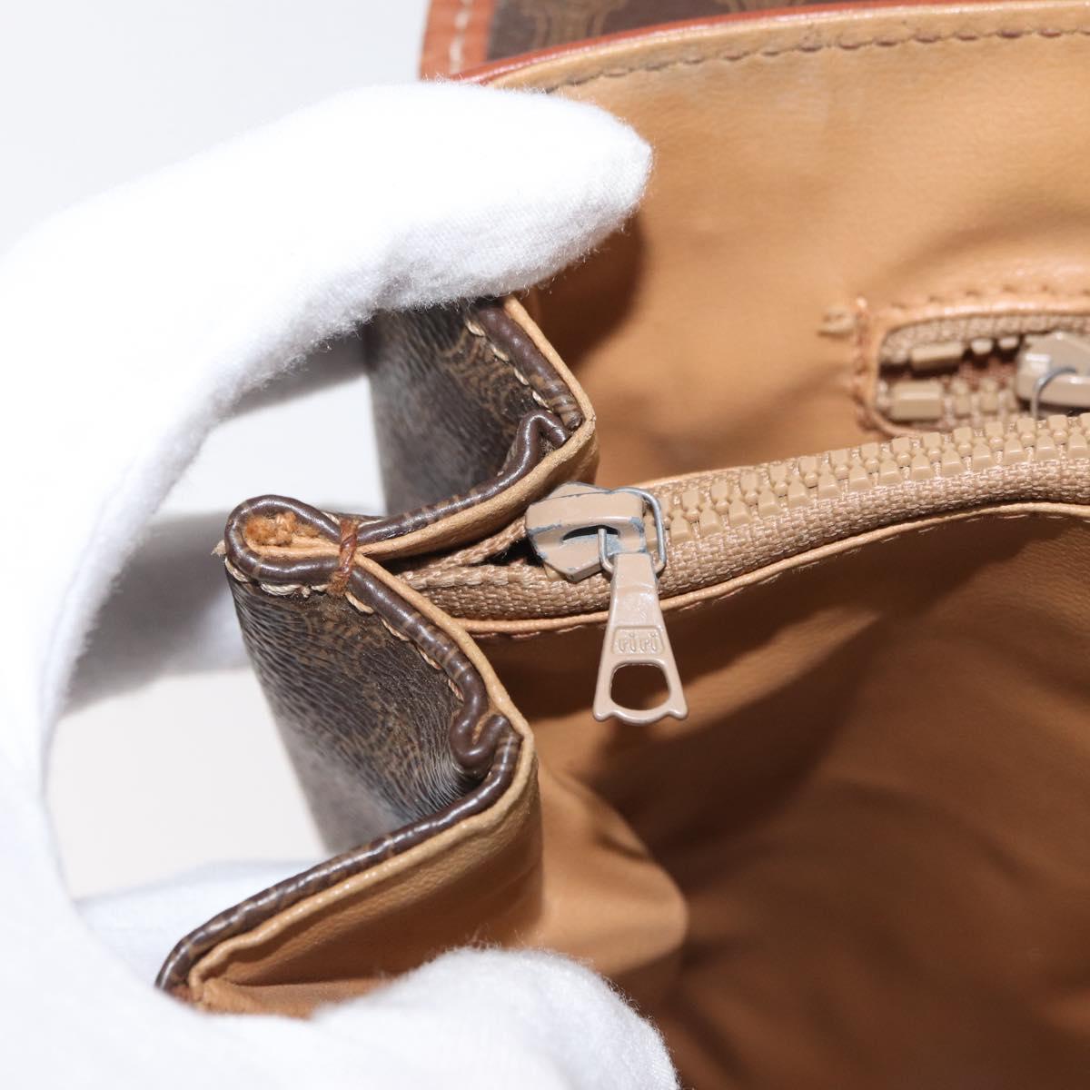 CELINE Macadam Canvas Hand Bag PVC Leather Brown Gold Auth 182298