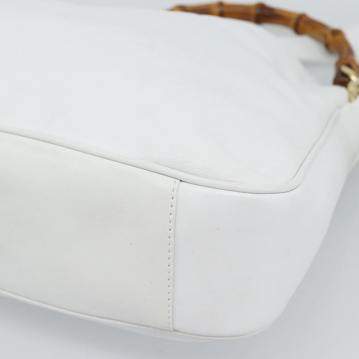 GUCCI Bamboo Shoulder Bag Leather 2way White Gold 001 2113 1638 Auth 182303
