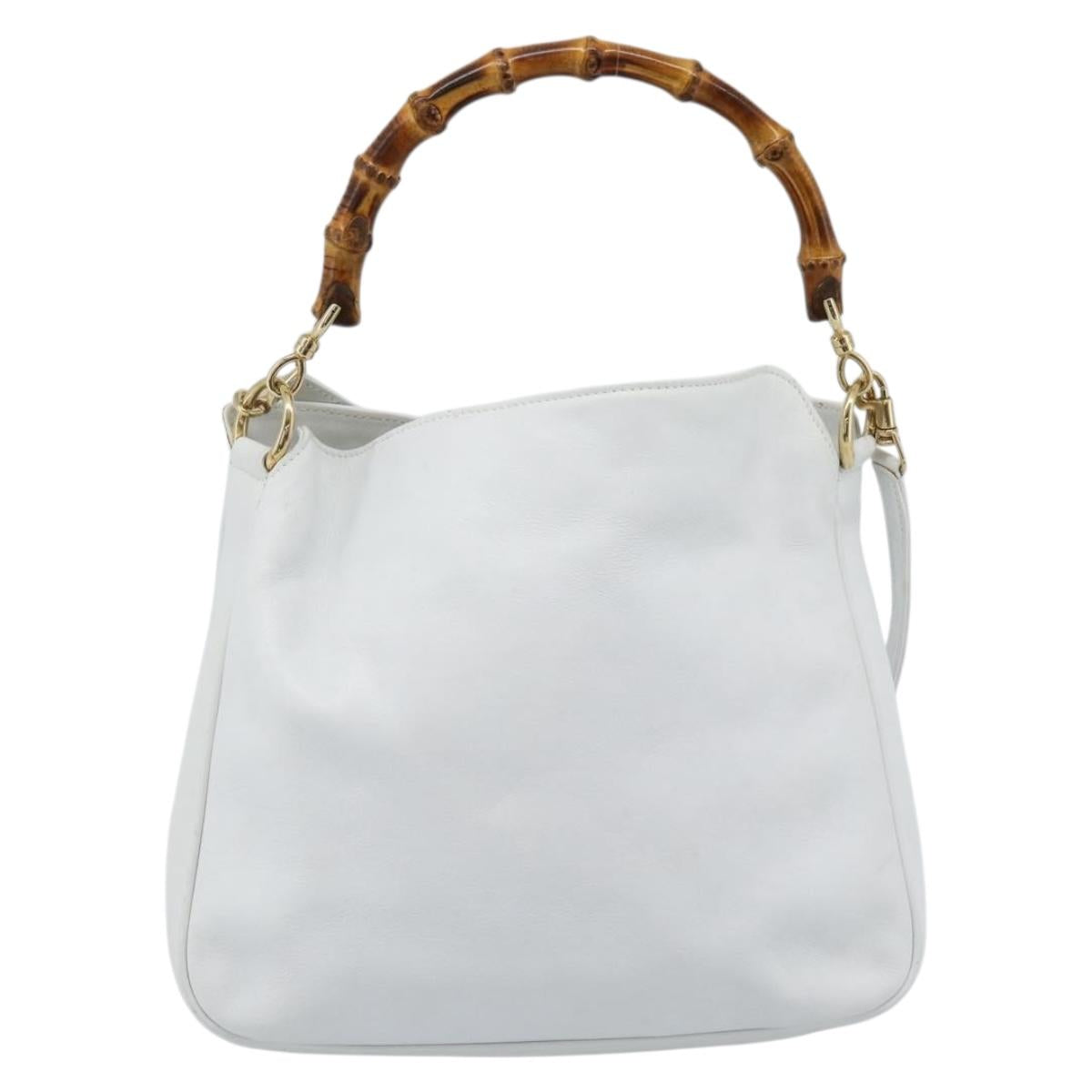 GUCCI Bamboo Shoulder Bag Leather 2way White Gold 001 2113 1638 Auth 182303