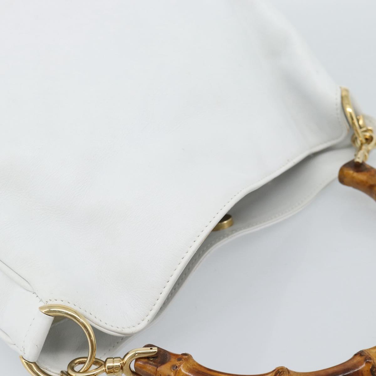 GUCCI Bamboo Shoulder Bag Leather 2way White Gold 001 2113 1638 Auth 182303