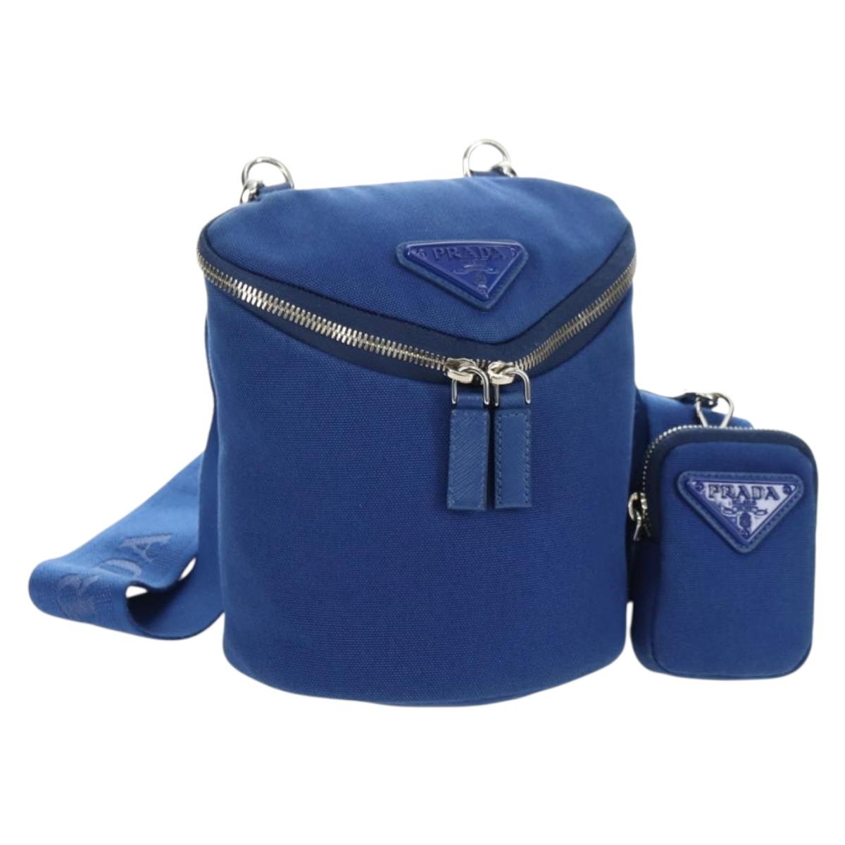 PRADA Shoulder Bag Canvas Blue Silver Auth 182306M