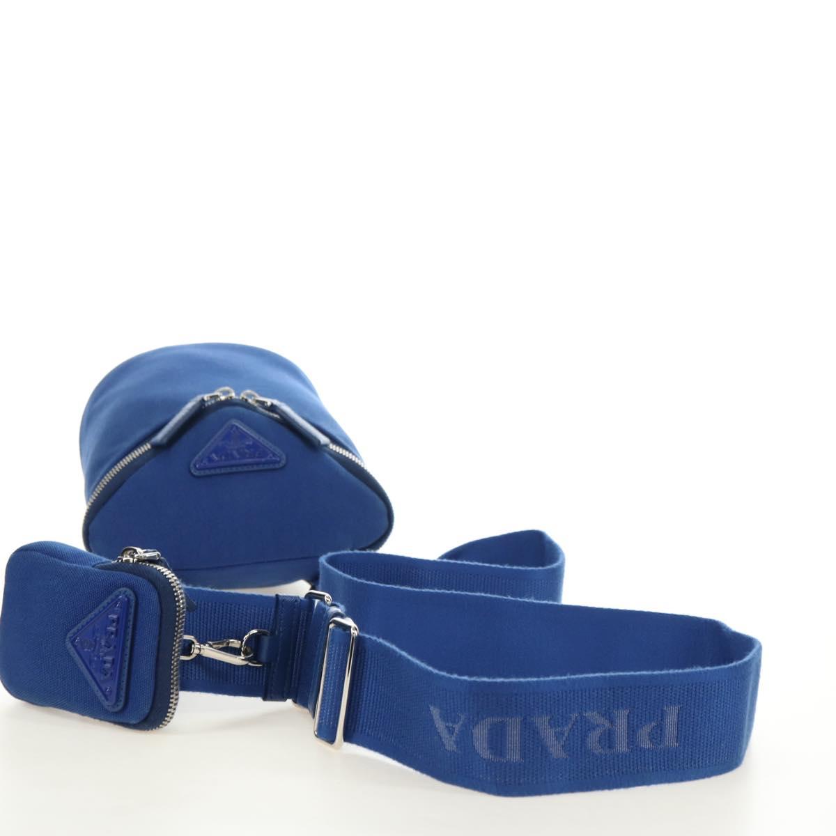 PRADA Shoulder Bag Canvas Blue Silver Auth 182306M