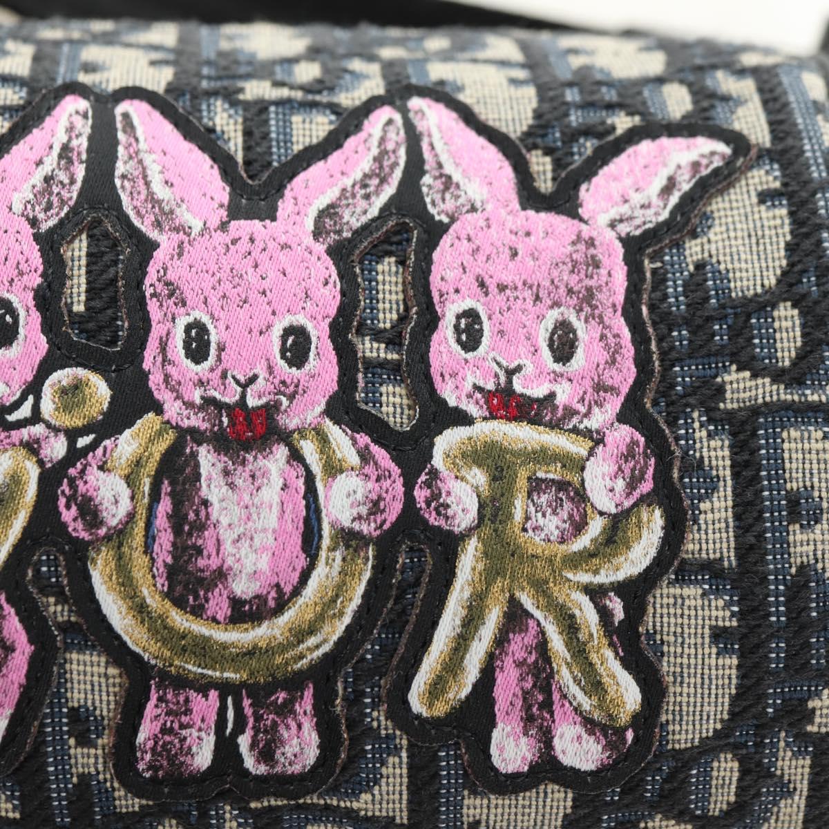 Christian Dior Trotter Canvas Oblique Rabbit Mini Roller Bag Navy Auth 182307SAM