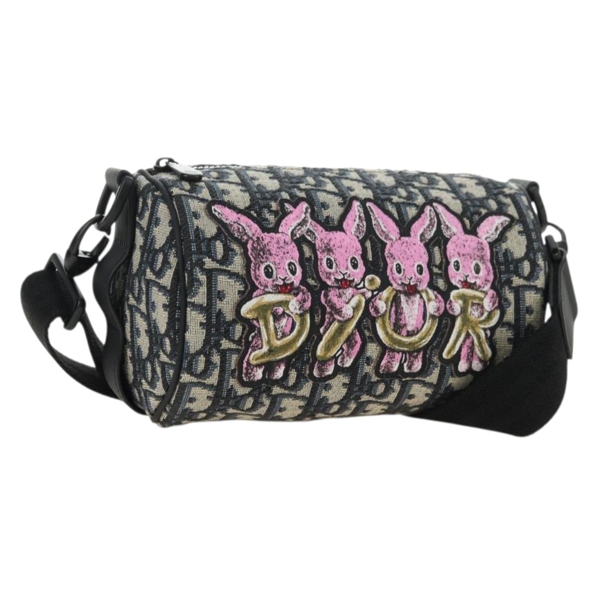 Christian Dior Trotter Canvas Oblique Rabbit Mini Roller Bag Navy Auth 182307SAM