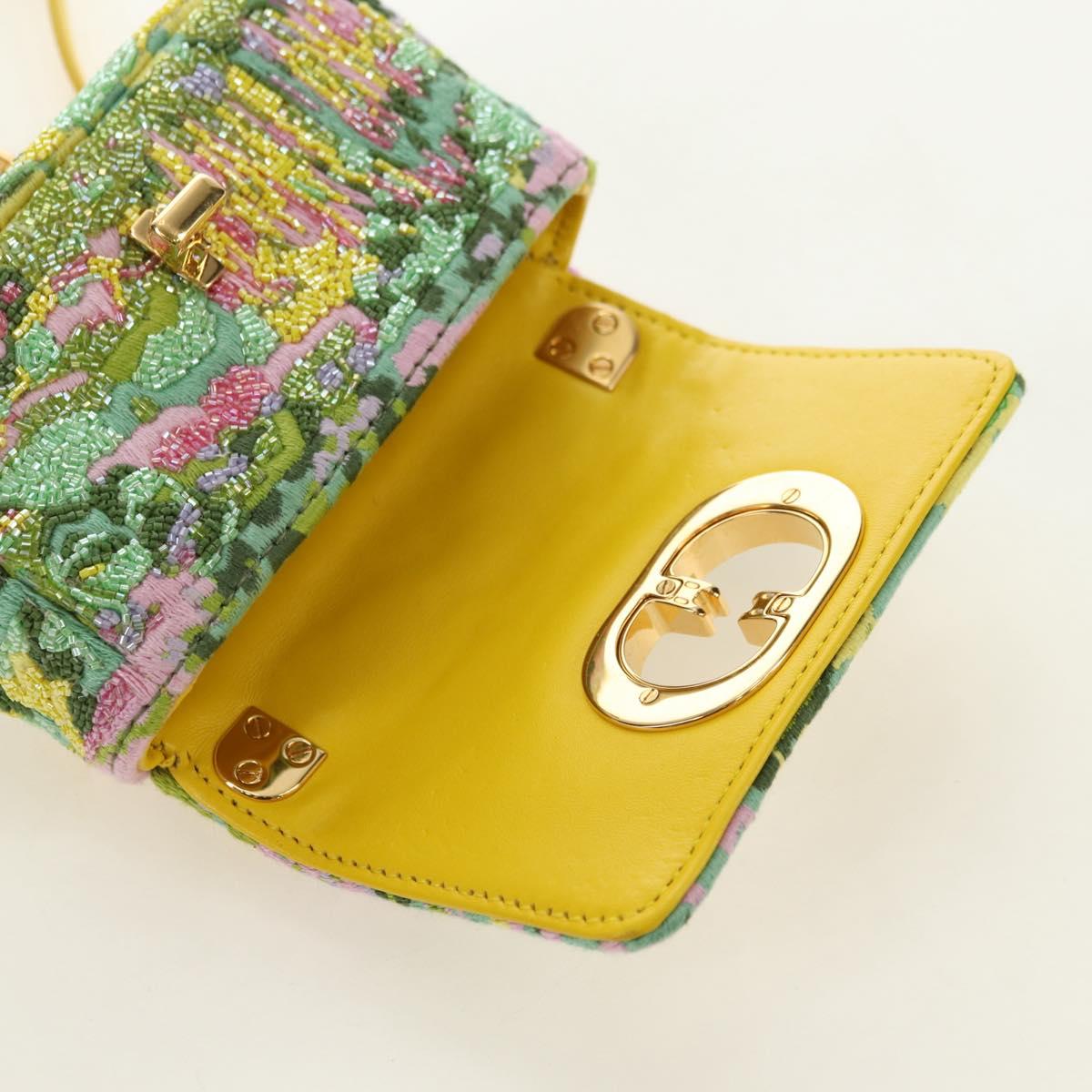 Christian Dior Caro Chain Shoulder Bag Canvas Beads Green Gold Auth 182308SM
