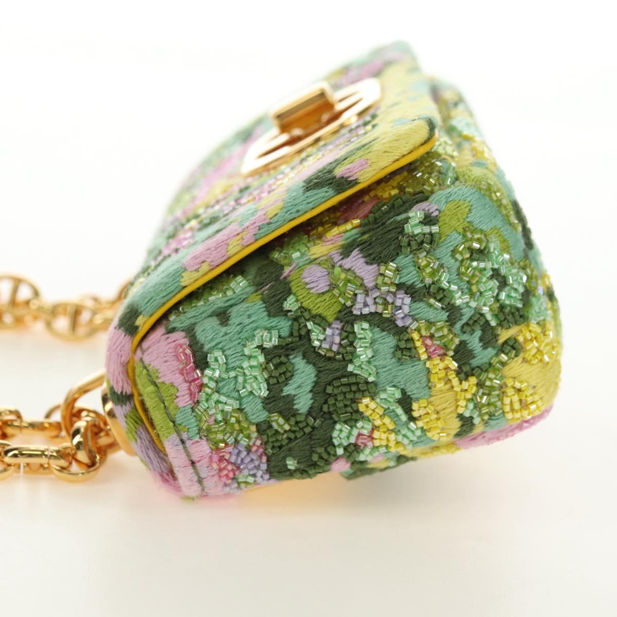 Christian Dior Caro Chain Shoulder Bag Canvas Beads Green Gold Auth 182308SM