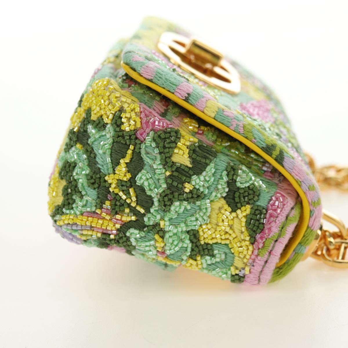 Christian Dior Caro Chain Shoulder Bag Canvas Beads Green Gold Auth 182308SM