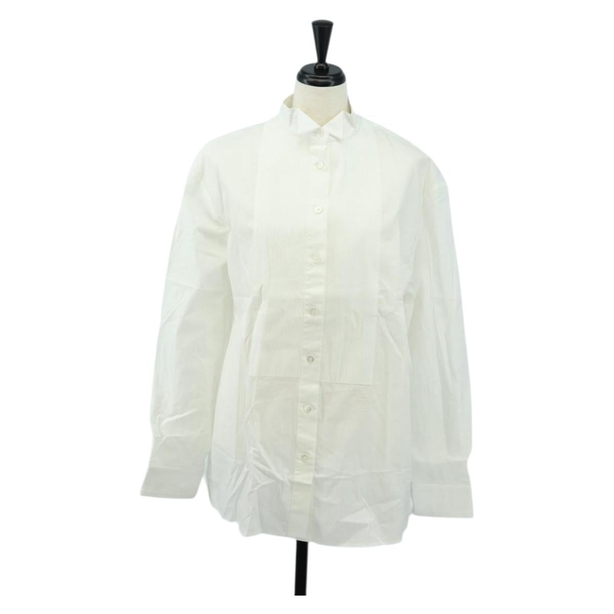 LOUIS VUITTON Long sleeve Shirt cotton 34 White LV Auth 182326M