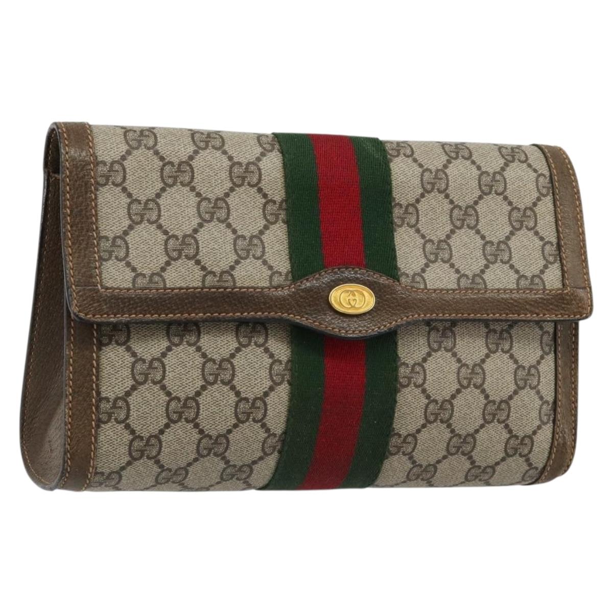 GUCCI GG Supreme Web Sherry Line Bag PVC Beige Red 67 014 3087 Auth 182350