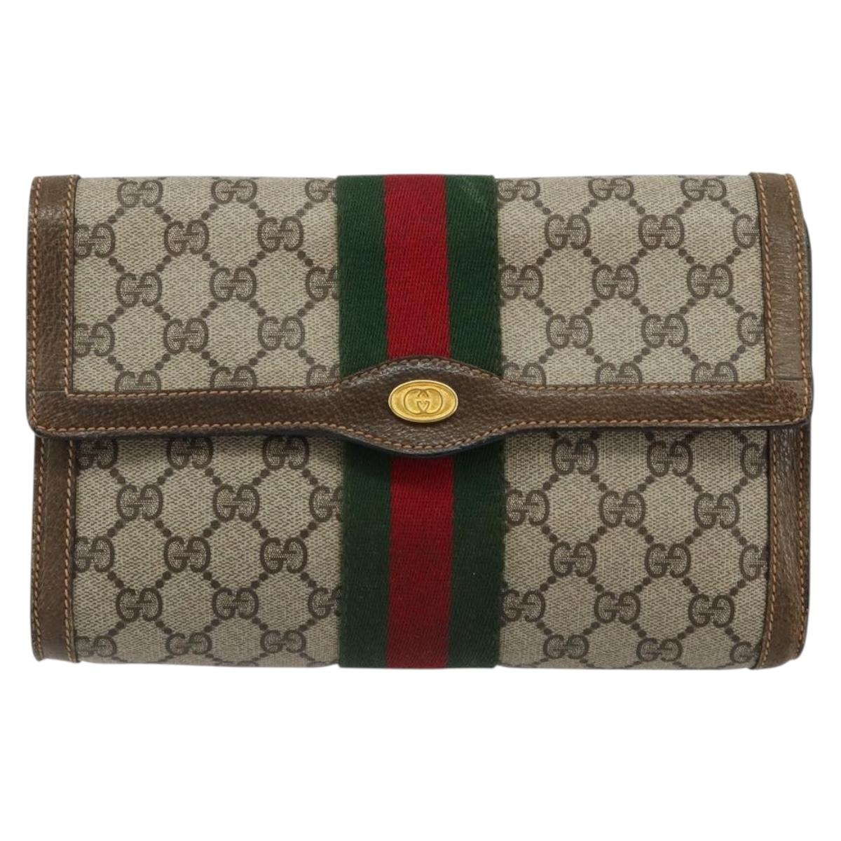 GUCCI GG Supreme Web Sherry Line Bag PVC Beige Red 67 014 3087 Auth 182350