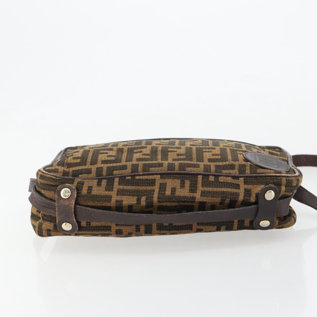 FENDI Zucca Canvas Shoulder Bag Black Brown Auth 182351