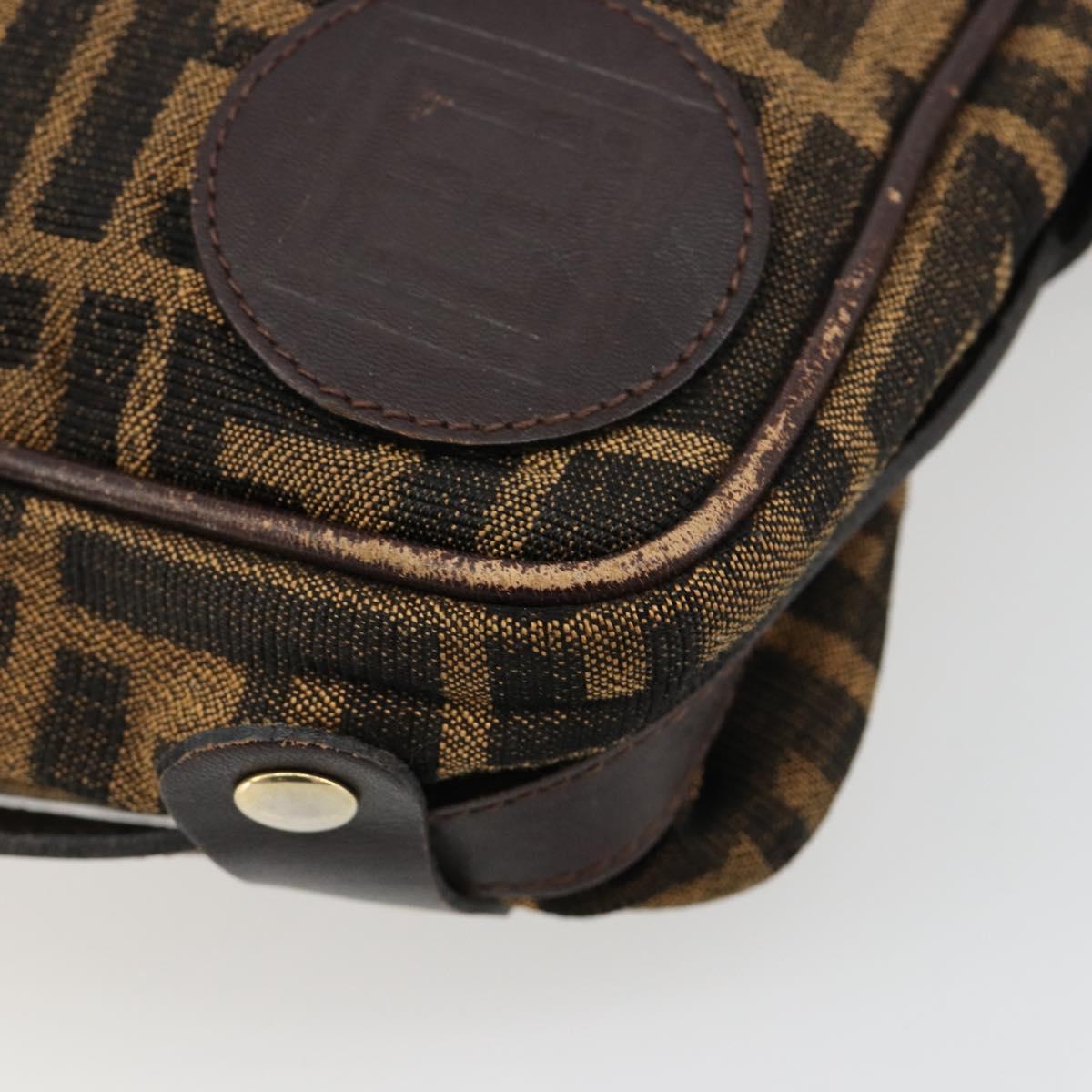 FENDI Zucca Canvas Shoulder Bag Black Brown Auth 182351
