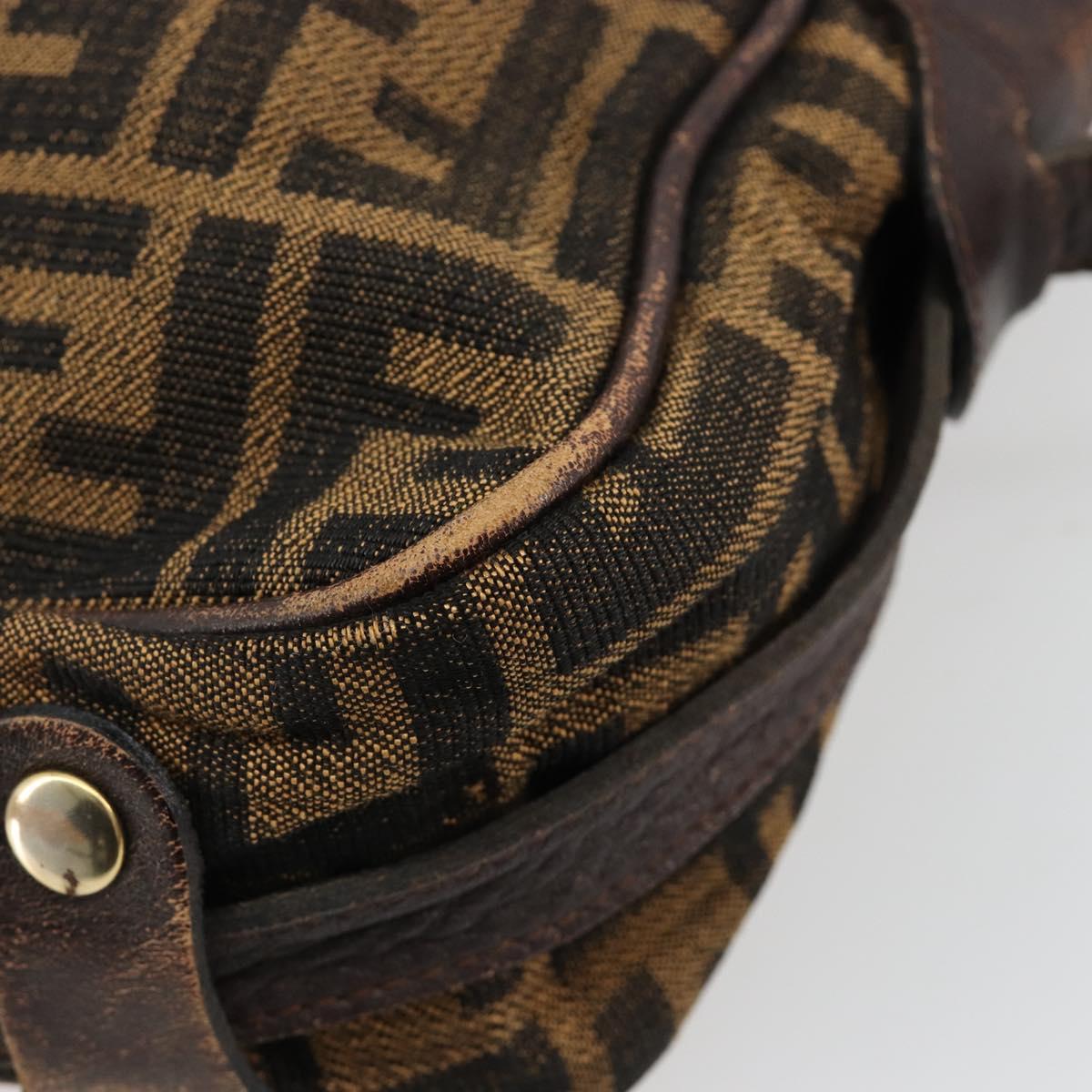 FENDI Zucca Canvas Shoulder Bag Black Brown Auth 182351