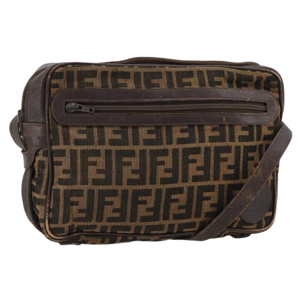 FENDI Zucca Canvas Shoulder Bag Black Brown Auth 182351