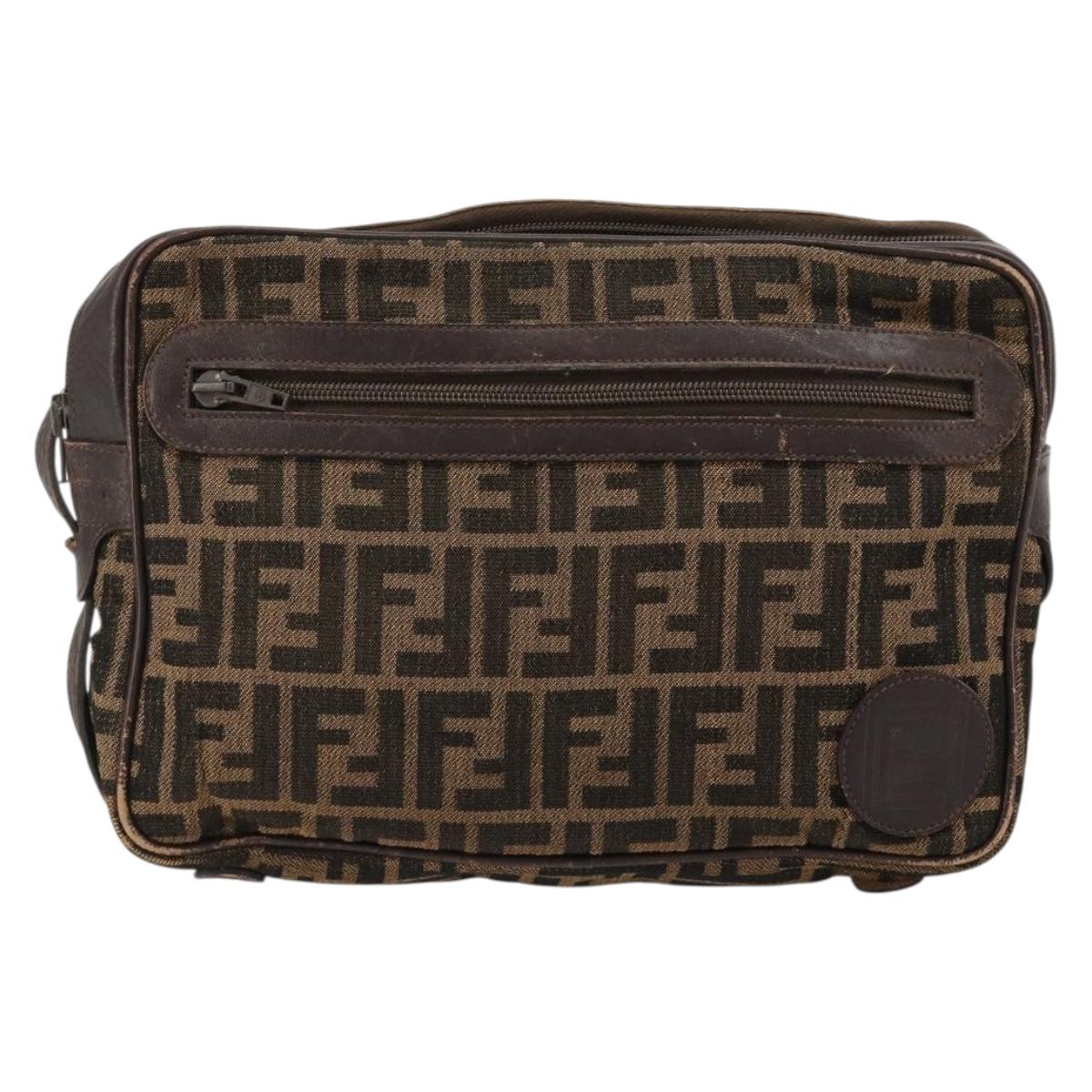 FENDI Zucca Canvas Shoulder Bag Black Brown Auth 182351