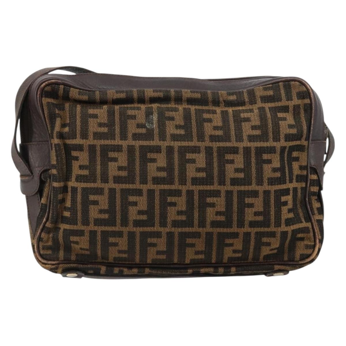 FENDI Zucca Canvas Shoulder Bag Black Brown Auth 182351