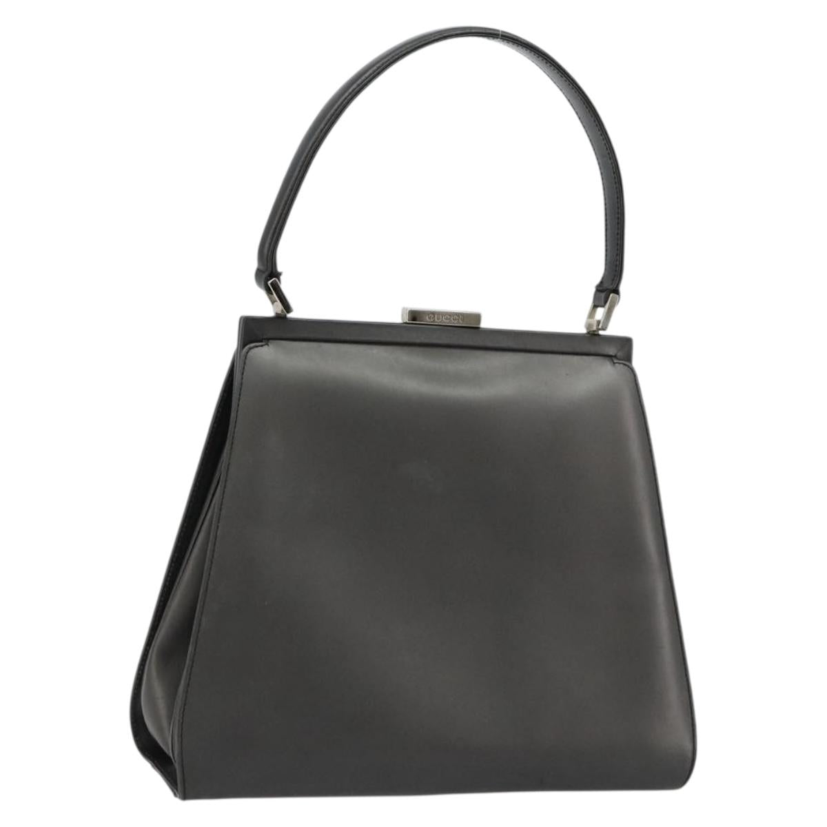 GUCCI Hand Bag Leather Black Silver 000 2046 0300 Auth 182352