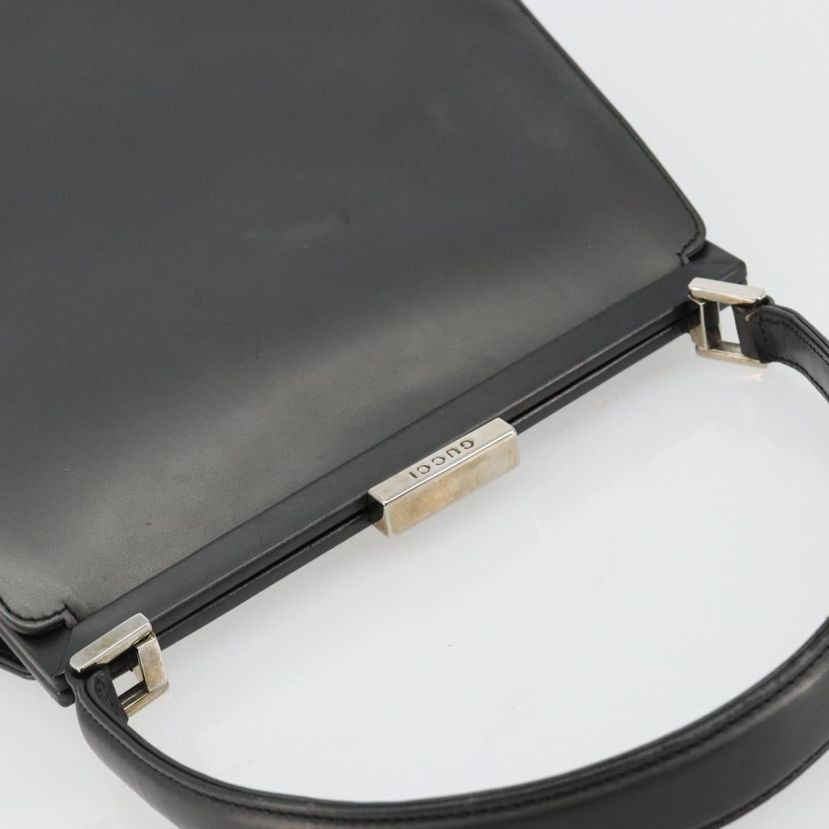 GUCCI Hand Bag Leather Black Silver 000 2046 0300 Auth 182352