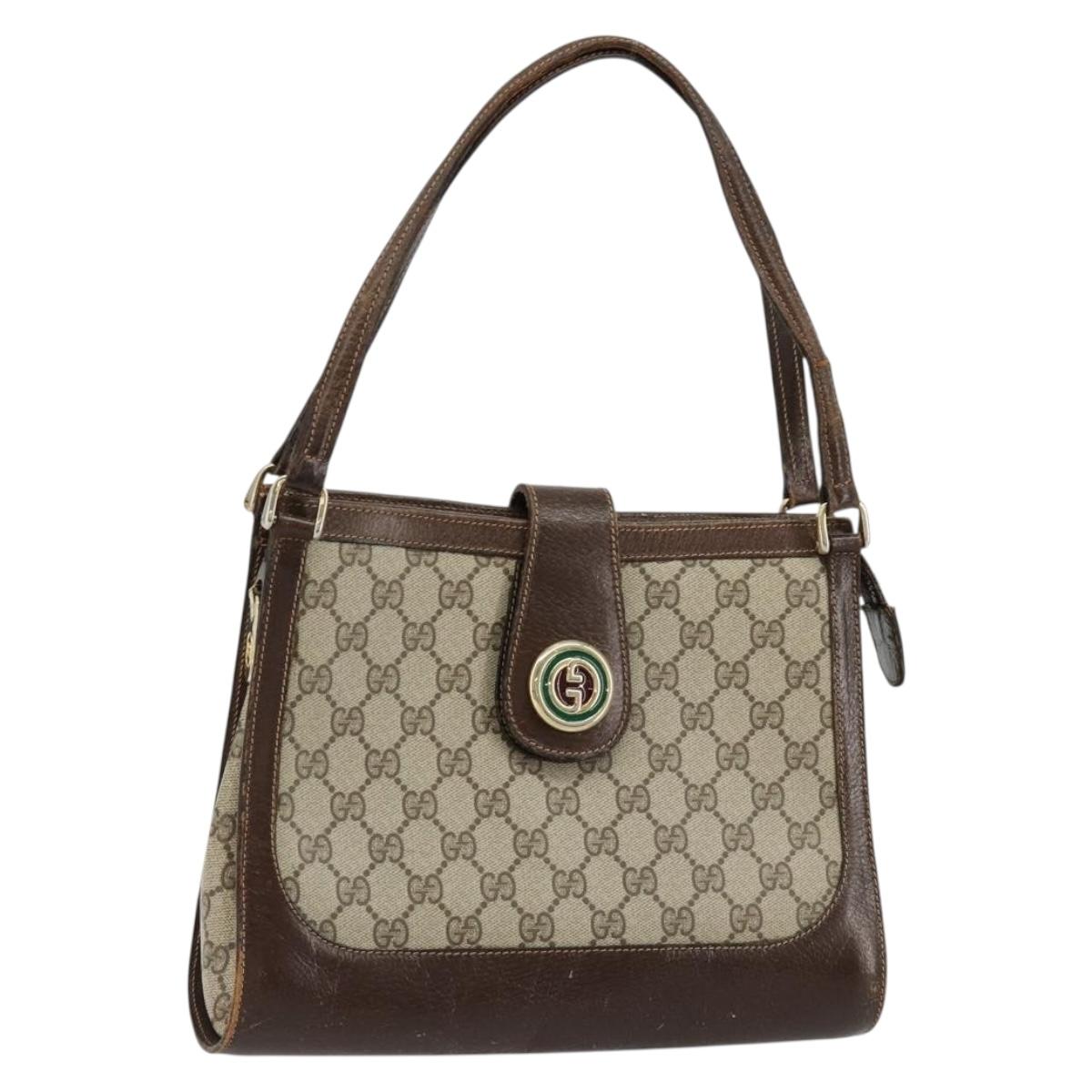 GUCCI GG Supreme Shoulder Bag PVC Beige Gold Auth 182353