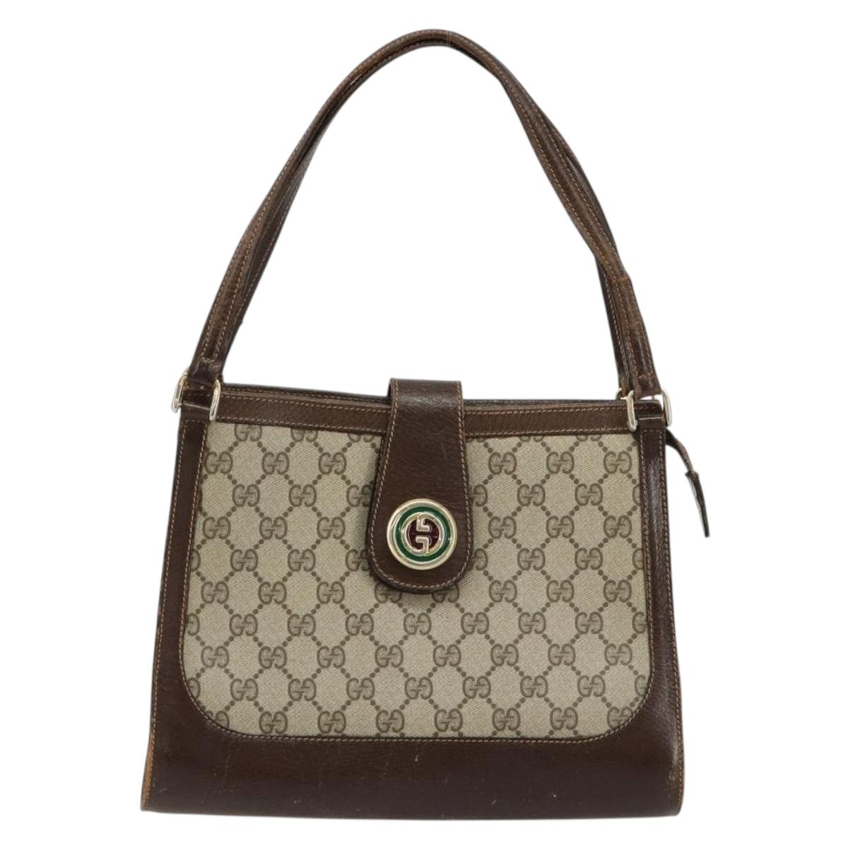 GUCCI GG Supreme Shoulder Bag PVC Beige Gold Auth 182353