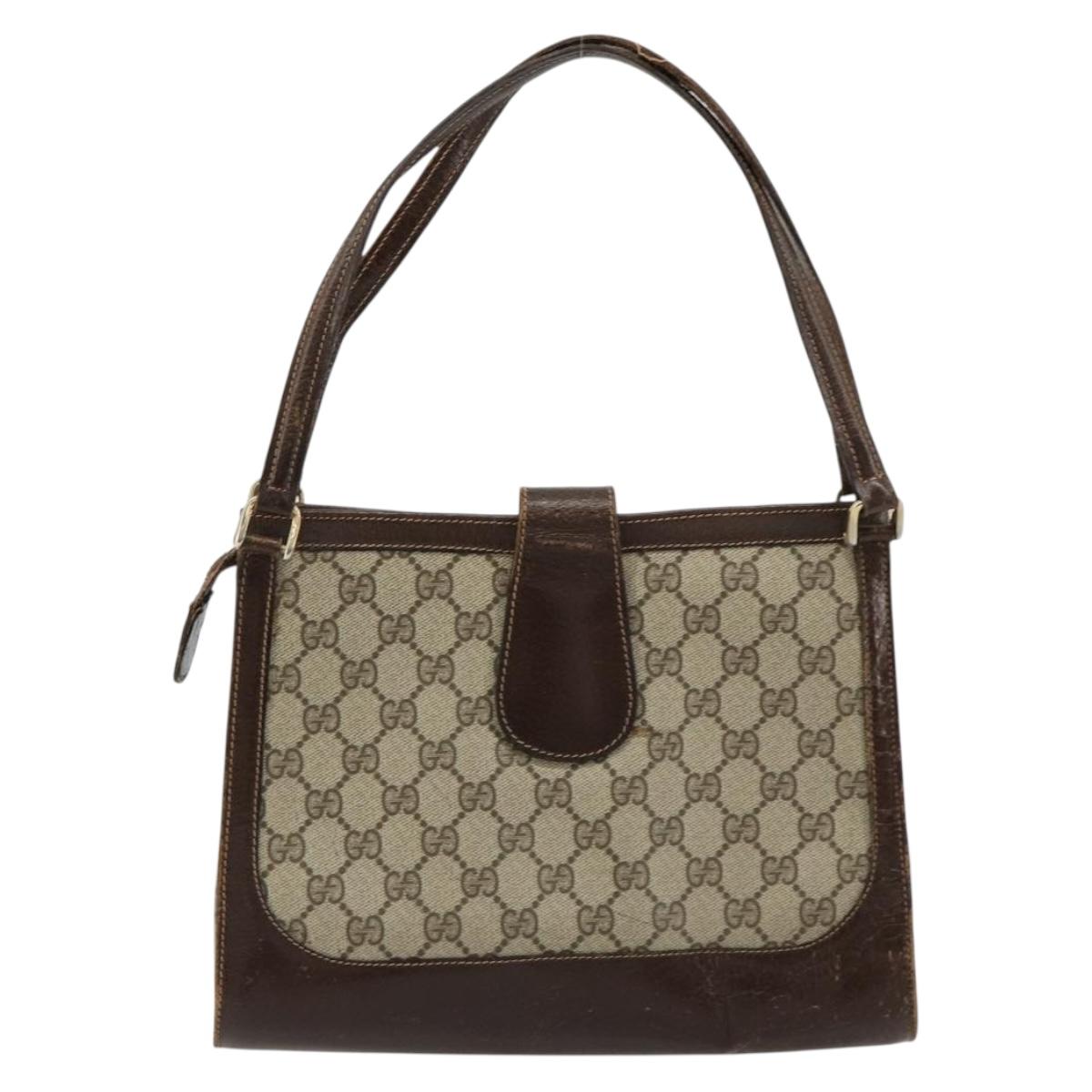 GUCCI GG Supreme Shoulder Bag PVC Beige Gold Auth 182353
