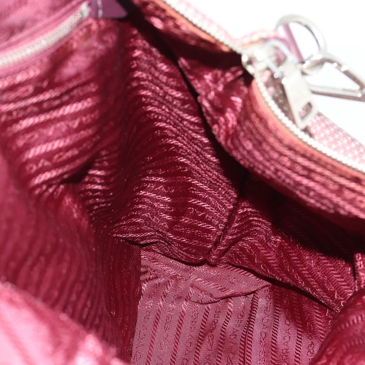 PRADA Hand Bag Canvas 2way Red Silver Auth 182354