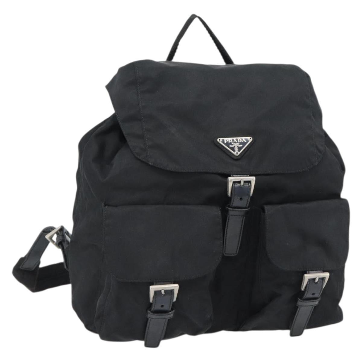 PRADA Backpack Nylon Black Silver Auth 182355