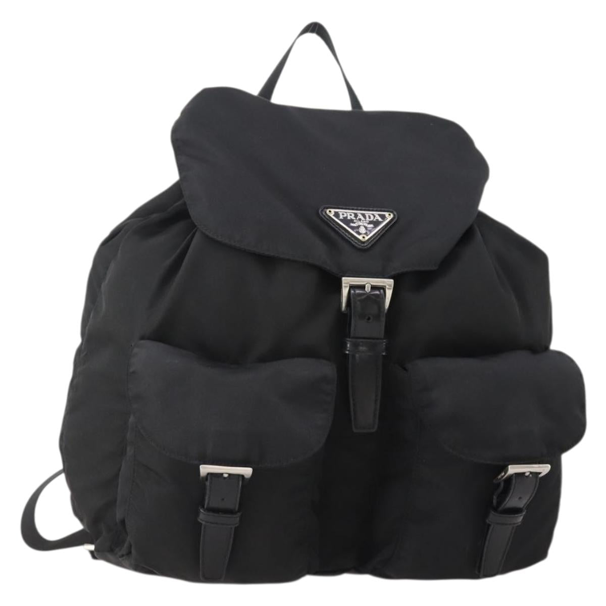 PRADA Backpack Nylon Black Silver Auth 182356