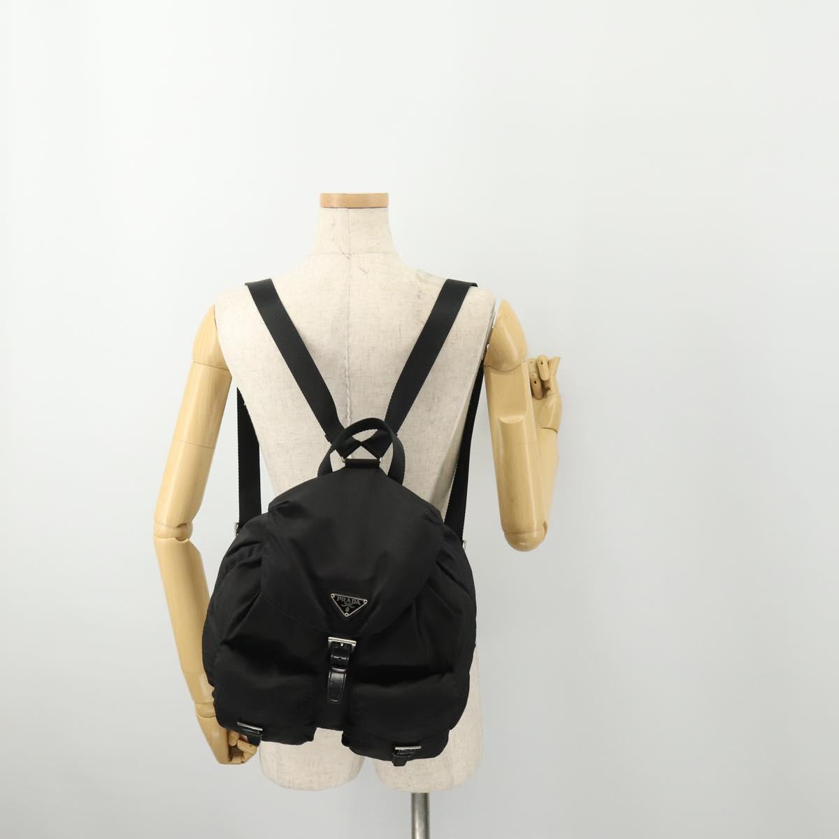 PRADA Backpack Nylon Black Silver Auth 182356