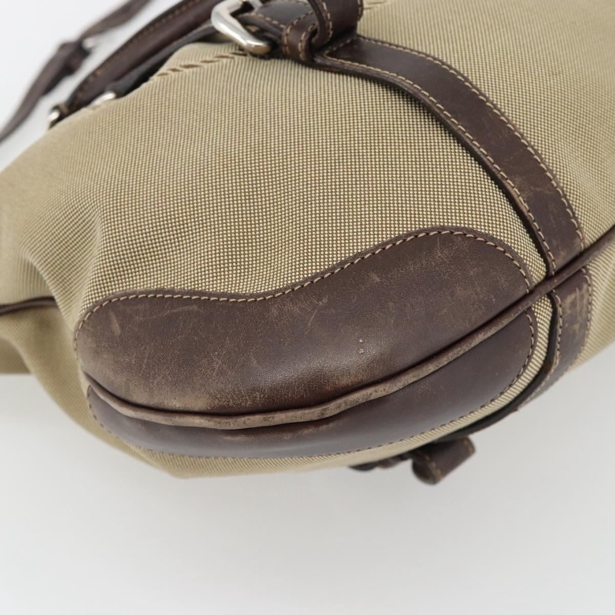 PRADA Hand Bag Canvas Leather 2way Beige Silver Auth 182357