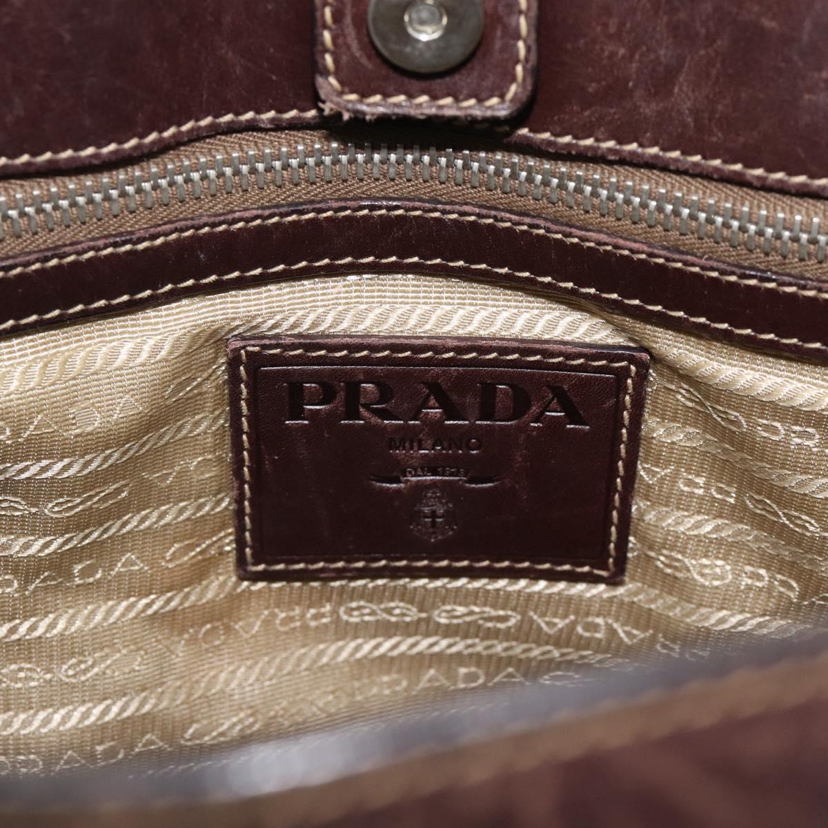 PRADA Hand Bag Canvas Leather 2way Beige Silver Auth 182357