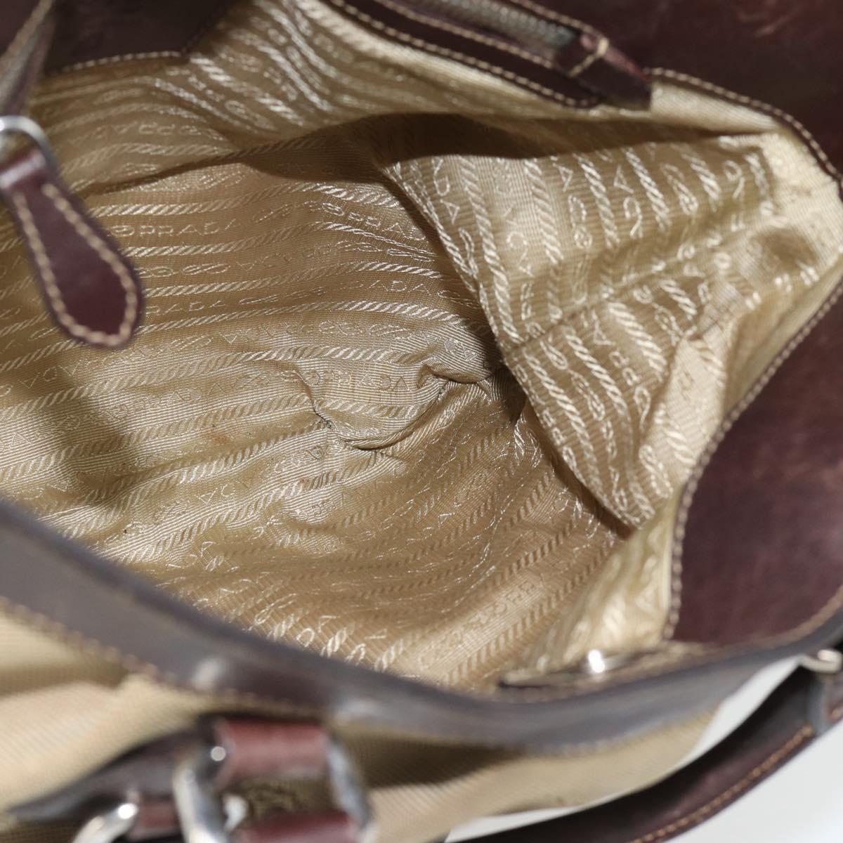 PRADA Hand Bag Canvas Leather 2way Beige Silver Auth 182357