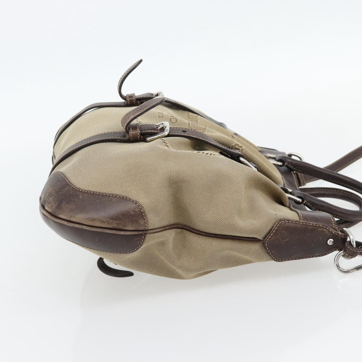 PRADA Hand Bag Canvas Leather 2way Beige Silver Auth 182357