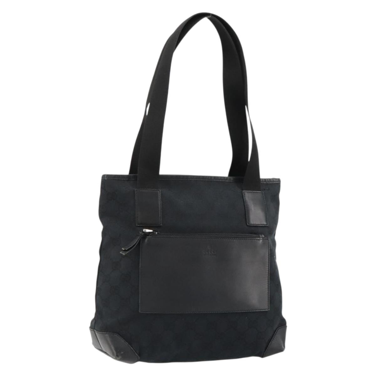 GUCCI GG Canvas Tote Bag Black Silver 019 0402 Auth 182358